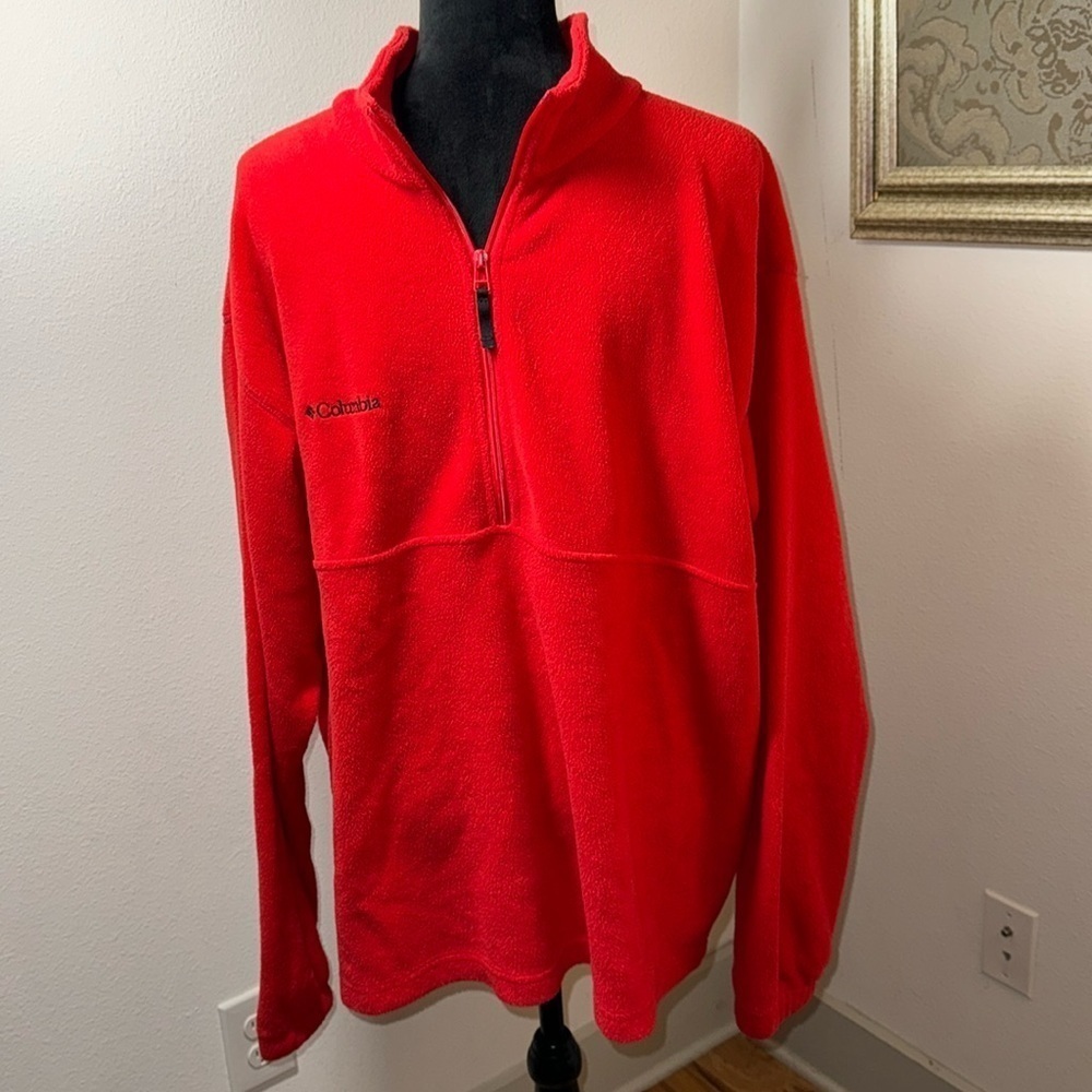 Columbia Red half zip mock neck fleece men’s jacket sweater Sz XL